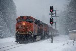 BNSF 7025 DPU Through some heavy snow